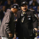 Cleveland manager Terry Francona speaks with home plate ump Tony Randazzo during Game 4. Image via Getty